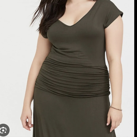 Torrid sz6 (6X) blue super soft midi ruched dress GUC - Picture 5 of 7